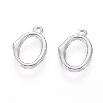304 Stainless Steel Charms, Oval Ring, Stainless Steel Color, 14.5x10x2mm, Hole: 1.4mm