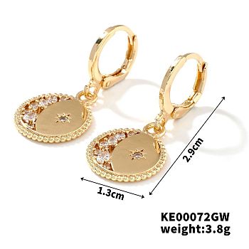 Elegant Japanese Style Copper & Zircon & Diamond Hoop Earrings, Fashionable and Versatile Accessories, Golden, Flat Round, 29x13mm