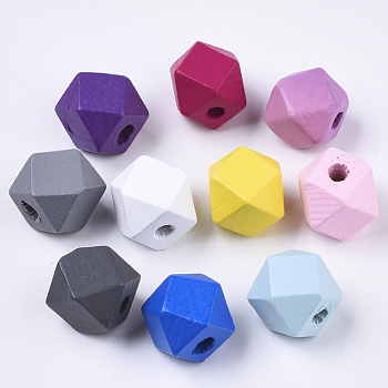 Spray Painted Natural Wooden Beads, Polygon, Mixed Color, 12x12x12mm, Hole: 3mm