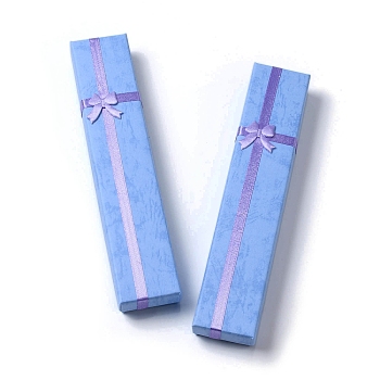 Cardboard Paper Necklace Boxes, Necklace Gift Case with Sponge Inside and Bowknot, Rectangle, Cornflower Blue, 4.1x20x2.45cm