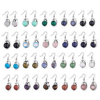 Natural & Synthetic Gemstone Dolphin Dangle Earrings with Crystal Rhinestone, Platinum Brass Jewelry for Women, 38mm, Pin: 0.6mm