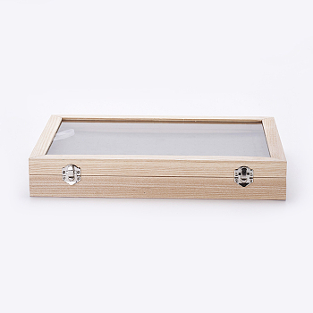 Wooden Stud Earring Presentation Boxes, with Glass and Velvet Pillow, Rectangle, Antique White, 350x240x5.5cm