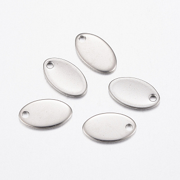 304 Stainless Steel Charms, Stamping Blank Tag, Oval, Stainless Steel Color, 12.5x7.5x1~1.5mm, Hole: 1.5mm