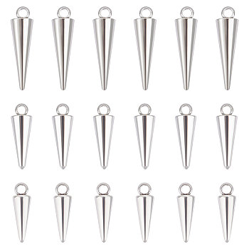 30Pcs 3 Styles 201 Stainless Steel Pendants, Cone, Stainless Steel Color, 12.5~17.5x4~5mm, Hole: 1.6mm, 10pcs/style