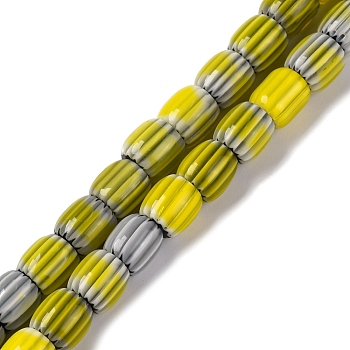 Handmade Lampwork Beads Strands, Rarrel, Yellow, 8x7.5mm, Hole: 1.2mm, about 47pcs/strand, 14.69''(37.3cm)