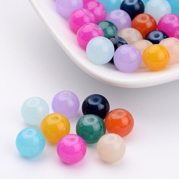 Imitation Jade Glass Round Beads, Mixed Color, 8mm, Hole: 1mm