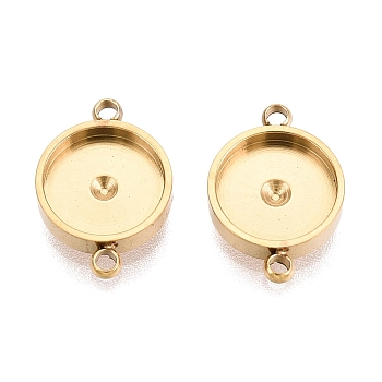 304 Stainless Steel Connector Cabochon Settings, Flat Round, Ion Plating(IP), Real 18K Gold Plated, Tray: 7mm, 12x8.5x2mm, Hole: 1.2mm