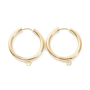 201 Stainless Steel Huggie Hoop Earring Findings, with Horizontal Loop and 316 Surgical Stainless Steel Pin, Real 24K Gold Plated, 29x27x3mm, Hole: 2.5mm, Pin: 1mm