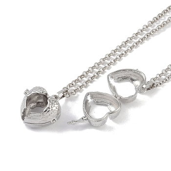Brass Rhinestone Pendant Necklaces, Iron Rolo Chains, Heart, Platinum, 32.60 inch(82.8cm), Pendant: 27.5x28mm