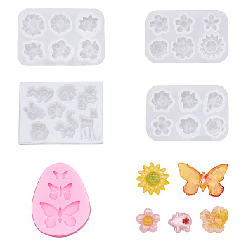 PandaHall Jewelry 5Pcs 5 Style DIY Silicone Molds, for UV Resin & Epoxy Resin Jewelry Making, Spring, Mixed Color, 62~84x52~83x8~11mm, Inner Diameter: 12~27x12~28mm, 1pc/style