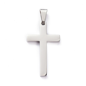 304 Stainless Steel Pendants, Cross, Stainless Steel Color, 37x21x2.5mm, Hole: 8x4.5mm