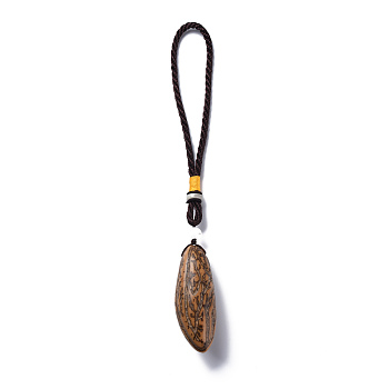 Boxwood Pendant Decorations, with Natural Bodhi Beads, Oval, Coconut Brown, 230~245mm, Hole: 110mm, Bodhi: 66~70x27mm
