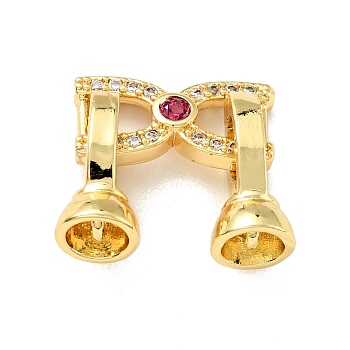 Rack Plating Brass Micro Pave Clear & Cerise Cubic Zirconia Fold Over Clasps, Cadmium Free & Lead Free, Long-Lasting Plated, Bowknot, Golden, Bowknot: 8x15.5mm, Clasp: 13x7.5mm, Inner Diameter: 4.2mm