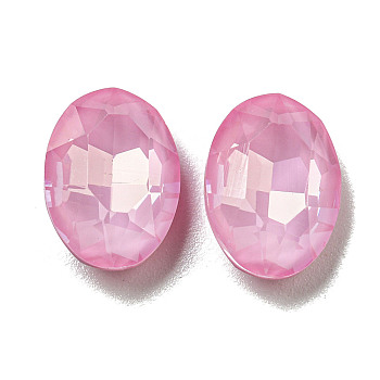 Glass Rhinestone Cabochons, Point Back & Back Plated, Faceted, Oval, Rosaline, 14x10x5mm