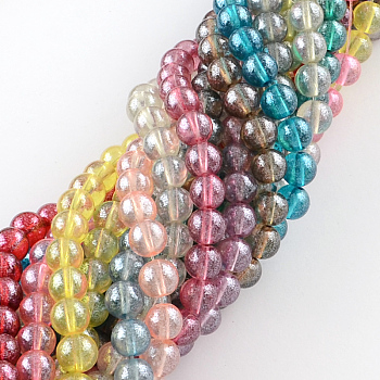 Transparent Spray Painted Glass Bead Strands, Round, Mixed Color, 4mm, Hole: 1.1~1.3mm, about 205pcs/strand, 33.2 inch