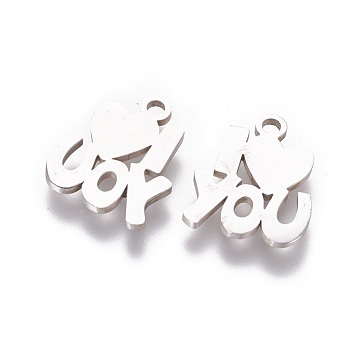 201 Stainless Steel Charms, Phrase I Love You, Stainless Steel Color, 14x12x1.2mm, Hole: 1.5mm