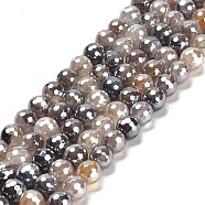Electroplated Natural Botswana Agate Round Beads Strands, Faceted(128 Facets), 8mm, Hole: 1.2mm, about 46pcs/strand, 14.96 inch(38cm)(G-L598-A03-02)