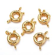 Rack Plating Brass Spring Clasps, Real 18K Gold Plated, 13x5mm, Hole: 2mm(KK-D399-C-G-NF)