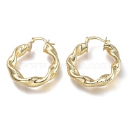 Brass Hoop Earrings, with 304 Stainless Steel Pins, Twisted Ring Shape, Real 18K Gold Plated, 34x31x6mm, Pin: 0.7x2mm(EJEW-P264-A13-G)