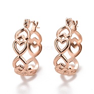 Ion Plating(IP) Hollow Heart 304 Stainless Steel Hoop Earrings for Women, Rose Gold, 21.5x20x6mm, Pin: 0.6mm(STAS-A057-11RG)