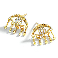 925 Sterling Silver Micro Pave Cubic Zirconia Stud Earrings, Horse Eye, with 925 Stamp, Golden, 13x12mm(HN3169-1)