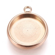 Ion Plating(IP) 304 Stainless Steel Pendant Cabochon Settings, Lace Edge Bezel Cups, Flat Round, Rose Gold, Tray: 12mm, 17x14.5x3mm, Hole: 1.8mm(X-STAS-K202-03E-RG)
