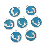 Alloy Enamel Pendants, Lead Free and Cadmium Free, with Footprint, Platinum, Blue, about 23mm long, 20mm wide, 2mm thick, hole: 1.5mm(EAP053Y-5)