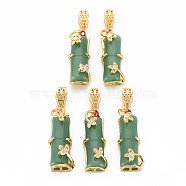 Glass Pendants, with Light Gold Plated Brass Findings and Rhinestone, Oval, Green, 31~32x10~12.5x7~9mm, Hole: 3.5x7mm(G-N326-119A)