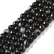 Natural Striped Agate/Banded Agate Beads Strands, Dyed & Heated, Faceted Round, Black, 8mm, Hole: 1mm, about 46pcs/strand, 14.69~15.16''(37.3~38.5cm)(G-A246-8mm-04)