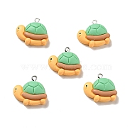 Opaque Resin Pendants, Turtle Charm, with Platinum Tone Iron Loops, Light Green, 22x24x8mm, Hole: 2x2.1mm(X-RESI-G043-E05)