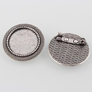 Vintage Alloy Brooch Cabochon Bezel Settings, Cadmium Free & Lead Free, with Iron Pin Back Bar Findings, Antique Silver, Flat Round Tray: 20mm, 28x2mm, Pin: 0.8mm(PALLOY-O038-20AS)