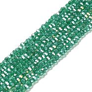 Transparent Glass Beads, 32 Facets, AB Color Plated, Round, Sea Green, 3.5x3mm, Hole: 1mm, about 168~169pcs/strand, 19.09''(48.5cm)(EGLA-A035-T3mm-B18)