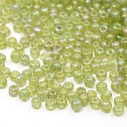 (Repacking Service Available) Round Glass Seed Beads, Transparent Colours Rainbow, Round, Green Yellow, 6/0, 4mm, about 12g/bag(SEED-C016-4mm-164)