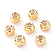Brass Beads, with Rubber Inside, Slider Beads, Stopper Beads, Long-Lasting Plated, Round, Real 18K Gold Plated, 6x4.5mm, Hole: 2mm(X-KK-A148-02G-B)