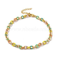 304 Stainless Steel Anklet, Enamel Colorful Oval for Women, Golden, 9-1/8 inch(23cm)(AJEW-B026-04G)