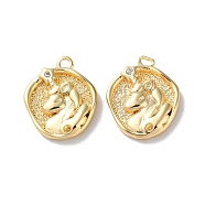 Brass Micro Pave Cubic Zirconia Pendants, Unicorn  Charms, Real 18K Gold Plated, 13x11.5x2.5mm, Hole: 1mm(KK-F867-18G)