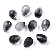 Two Tone Spray Painted Glass Charms, with Silver Foil, Frosted, Teardrop, Black, 14x10x9.5mm, Hole: 1mm(GLAA-T016-37-E01)