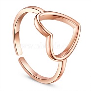 SHEGRACE Simple Design 925 Sterling Silver Cuff Rings, Open Rings, with Hollow Heart, Rose Gold, Size 7, 17mm(JR327B)