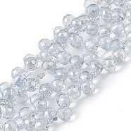 Transparent Electroplate Glass Beads Strands, Faceted, Top Drilled Teardrop, Pearl Luster Plated, Light Steel Blue, 10x7.5~8mm, Hole: 0.8~1mm, about 95~100pcs/strand, 23.23~26.77(59~68cm)(EGLA-F152B-PL04)