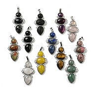 Natural & Synthetic Mixed Gemstone Pendants, Rack Plating Brass Flower Charms, Cadmium Free & Lead Free, Platinum, 47x24x6.5mm, Hole: 7.5x5mm(G-Q158-04)