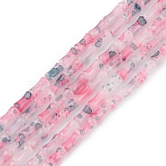 Baking Varnish Glass Beads Strand, Bamboo Stick, Pink, 12x6.5mm, Hole: 1.4mm, about 65~66pcs/strand, 30.71''(78cm)(GLAA-TAC0021-02B)