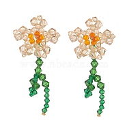 Imitation Austrian Crystal Flower of Life Dangle Stud Earrings, Glass Beads Drop Earrings, Orange, 75x30mm, Pin: 0.6mm(X1-EJEW-TA00029-02)