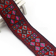 Flat Ethnic Style Embroidery Polyester Ribbons, Jacquard Ribbon, Garment Accessories, FireBrick, 2 inch(50mm), about 7.66 Yards(7m)/pc(PW-WG39693-03)