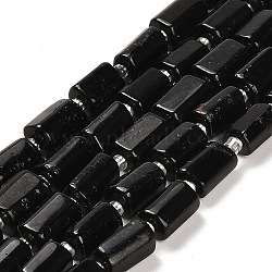 Natural Black Tourmaline Beads Strands, with Seed Beads, Faceted Column, 9~11x6~7.5x6~7.5mm, Hole: 1.2mm, about 30pcs/strand, 15.16~15.55 inch(38.5~39.5cm)(G-G068-A07-01)