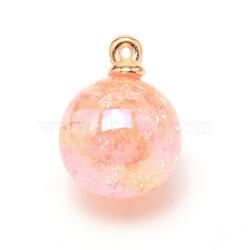 Resin Floral Magic Pendants, Round, Light Coral, 20x15.5mm, Hole: 1mm(CRES-WH0006-02A)
