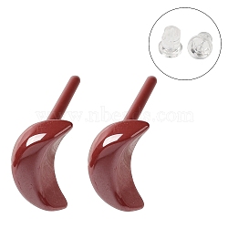 Hypoallergenic Bioceramics Zirconia Ceramic Stud Earrings, No Fading and Nickel Free, Moon, Dark Red, 6.5x4mm(EJEW-F340-08)