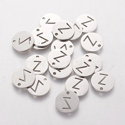 201 Stainless Steel Charms, Flat Round with Letter, Stainless Steel Color, Letter.Z, 12x1mm, Hole: 1.5mm(STAS-Q201-T051-Z)