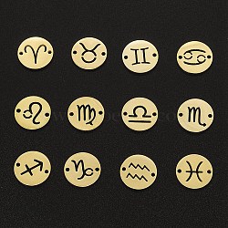 2 Sets 201 Stainless Steel Connector Charms, Flat Round with 12 Constellations, Golden, 12x12x1mm, Hole: 1.2mm, Total: 12pcs/set.(STAS-SZ0002-73G)