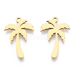 201 Stainless Steel Pendants, Coconut Tree Charm, Golden, 21.5x14x1mm, Hole: 1.4mm(STAS-T052-48G)