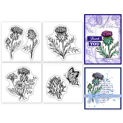 4Pcs 4 Styles PVC Stamp, for DIY Scrapbooking, Thistle, 55x55mm, 1pc/style(DIY-WH0487-0057)